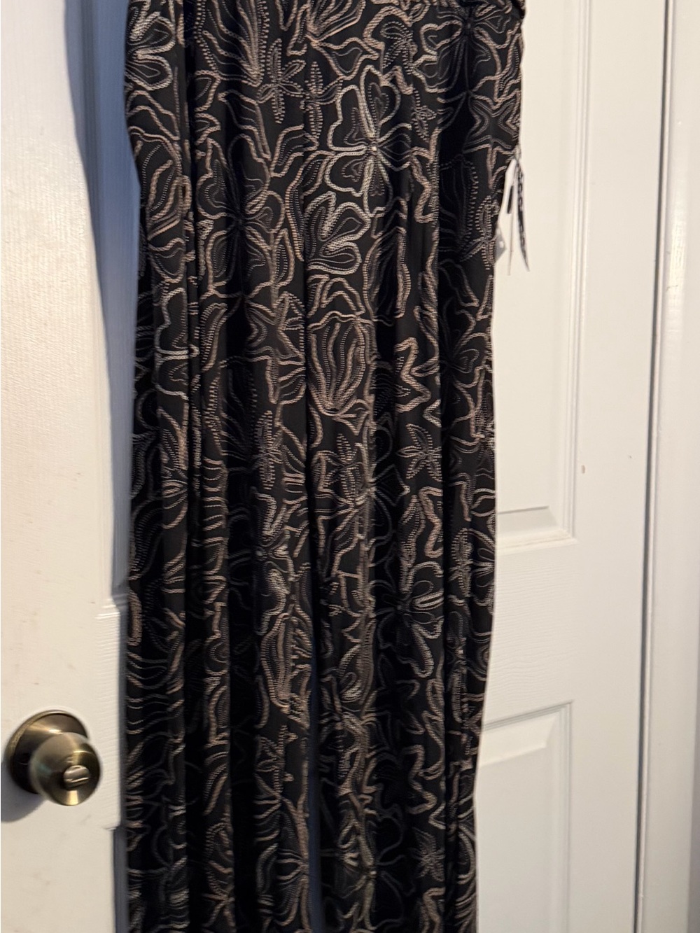 Robert Louis Black Wide Leg pants with Cream Floral Outline